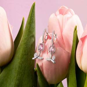 Boucles d'oreilles clous Jeulia en argent sterling, motif tulipe, avec pierre en zircon rose - Product Image 4