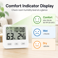 Thermomètre hygromètre numérique LCD avec horloge, mesure de la température et de l'humidité intérieure, rétroéclairage, alarme, date, OEM pour chambre à coucher et bureau