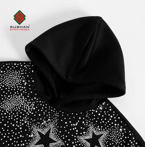 Sweat à capuche unisexe en polaire tricotée imperméable et respirante avec étoile en strass noir, 100% coton, pull scintillant - Product Image 3