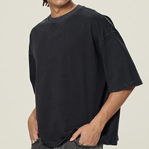 เสื้อยืดผ้าฝ้าย270gsm ขนาดใหญ่สำหรับผู้ชายเสื้อยืดสตรีทแวร์โอเวอร์ไซส์เปิดไหล่ปล่อยลงพิมพ์โลโก้ตามสั่ง - Product Image 4