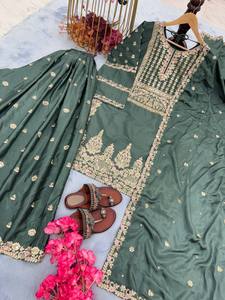 Diseñador Party Wear Look Pur Chinon Silk Top Plazzo & Dupatta Set - Product Image 3