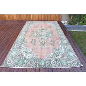 Tapis de 6,2 x 10,6 pieds, tapis vintage, tapis persan turc en laine rose - Product Image 1