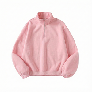 Sweat-shirt à demi-zip rose pâle pour femme, pull à col montant oversize mignon, couleur pastel, en polaire, mode d'hiver pour filles, personnalisable - Product Image 1