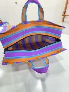 Eco-Friendly Reusable Nylon <b>Storage</b> Bag RPET Zipper Striped Handloom Woven <b>Recycled</b> Plastic Beach Bag Fashion Style-Made India - Product Image 4