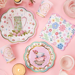 Juego de Vajilla Desechable para Fiesta de Té, Tetera con Diseño de Flores, Platos, Tazas, Servilletas, Decoración para Baby Shower, Fiesta de Cumpleaños de Niñas - Product Image 2