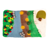 Tapis de jeu éducatif en feutre fait main, écoresponsable, scène forêt et rivière, ours, arbres, roches, neige, jardin, taille personnalisée, meilleur de l'Himalaya