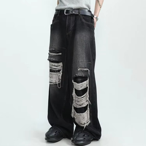 Pantalon en jean ample de couleur unie vintage de haute qualité, vente directe d'usine, style streetwear, style droit, jean de travail quotidien pour homme - Product Image 2