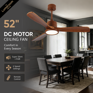 52 Inch <b>Ceiling</b> <b>Fan</b> <b>with</b> Light and <b>Remote</b> Solid Wood Downrod Mount Quiet DC Motor for Living Room Bedroom - Product Image 1