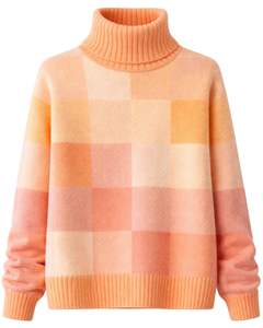 Suéter de Punto a Cuadros con Cuello Alto para Mujer, Personalizado, Premium, Suave, Cálido, Informal, para Invierno, Color Durazno Naranja - Product Image 1