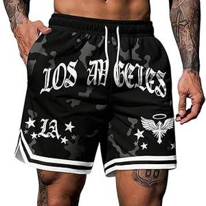 Short de sport 2 en 1 imprimé camouflage pour homme Séchage rapide Entraînement athlétique avec 5 poches respirantes à taille élastique pour téléphone - Product Image 1