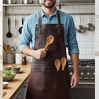 Tablier de travail en cuir robuste et confortable pour hommes, style gilet, élégant et réglable, idéal pour le barbecue et les travaux manuels
