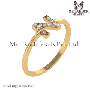 Bague initiale N en or jaune massif 14k Pave Diamond Jewelry Handmade A à Z Minimalist Letters Ring Gold Diamond Jewelry N Ring - Product Image 2