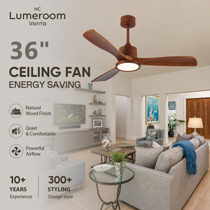 USA In Stock Modern 36 Inch <b>Ceiling</b> Fan with <b>Light</b> Solid Wood Quiet DC Motor <b>Remote</b> <b>Control</b> for Indoor Spaces - Product Image 1