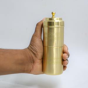 Premium South Indian Traditional Brewer <b>Set</b> Brass Etched Matte Finish Coffee Filter Plunger for Home <b>Gifting</b> Usage Metal - Product Image 5