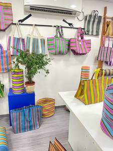 Bolsa de compras de nylon reutilizable ecológica RPET con cremallera a rayas Handloom tejido plástico reciclado bolsas de playa bolsas de cosméticos estuches hechos - Product Image 2