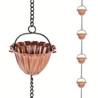 Chaîne de pluie en métal couleur cuivre, design poisson, pour gouttière, décoration de jardin et d'extérieur, ornements suspendus