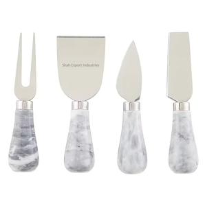 Ensemble de couteaux à fromage et beurroteuses en acier inoxydable argenté de luxe moderne, fabriqués en Inde, avec manche en marbre, pour le petit-déjeuner - Product Image 1