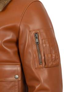 Chaqueta Clásica de Cuero Genuino para Hombre, Estilo Bomber, con Cuello de Piel, Ropa de Invierno, Estilo Urbano - Product Image 5