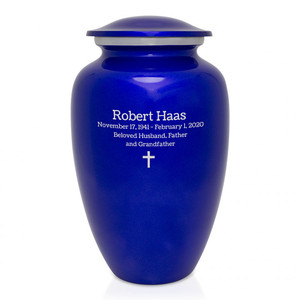 Urna funeraria de aluminio de tamaño personalizado de Color sólido con acabado de esmalte de color azul para cenizas humanas y suministros funerarios - Product Image 1