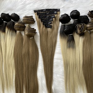 ผมต่อแบบคลิปผมมนุษย์จากรัสเซียผมต่อแบบคลิปผมตรงสีธรรมชาติ - Product Image 1