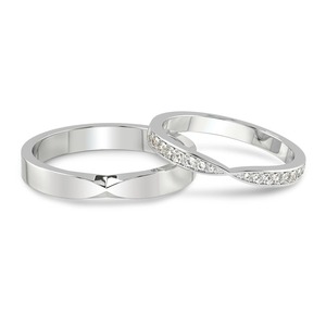 Balanced Pair Diamond Band Set Lab Grown Diamond 0.20 Ct Tw 14K Solid Gold FG Color VS Clarity 16 Diamond Coordinated <b>Ring</b> Duo - Product Image 1