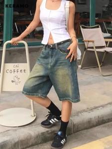 Pantalones cortos de mezclilla de gran tamaño Casual Jeans de cintura alta Mujeres Vintage 2025 Street Retro Shorts - Product Image 5