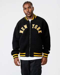 Blouson universitaire en laine et noir avec logo personnalisé pour hommes, col côtelé boutonné avec manchette Blouson bombardier de baseball Letterman College - Product Image 6