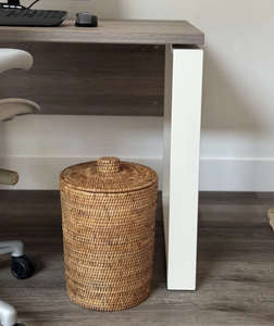 Panier de rangement pour déchets en rotin naturel blanc et noir fait à la main par Sisu Handicraft, écologique, avec poignée, multi-usages, OEM, pour la vie quotidienne - Product Image 4