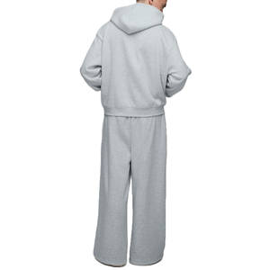 <b>Men</b> Solid Light <b>Grey</b> heavyweight Fleece Hooded <b>Sweatshirt</b> Winter Casual Hoodie for Bulk Orders and Private Label Supply - Product Image 2