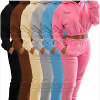 2025 Joggers recadrée logo personnalisé haut court capuche sweats pantalons de survêtement blanc sweats à capuche lourds ensembles femmes vêtements femmes tenues d'automne