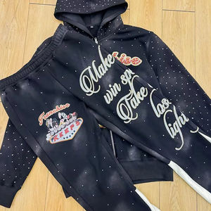 Conjuntos de Pantalones y Sudaderas con Capucha Personalizados con Logotipo Bordado con Pedrería y Estampado, Conjuntos Deportivos con Capucha Más Vendidos - Product Image 2