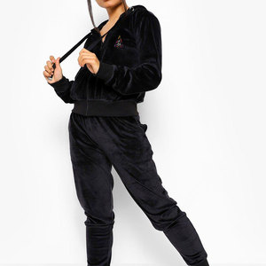 Survêtement en velours de couleur noire pour femmes, ensemble 2 pièces en Offre Spéciale de coton, costumes en velours, ensembles de survêtements de sport pour filles - Product Image 3