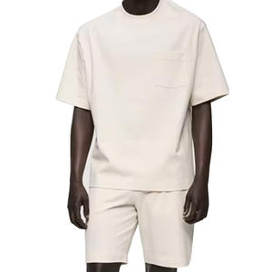 Conjuntos de pantalones cortos de algodón 100% para hombre, conjunto de dos piezas de Jersey orgánico, chándal de manga corta para hombre, traje personalizado de verano para hombre - Product Image 1