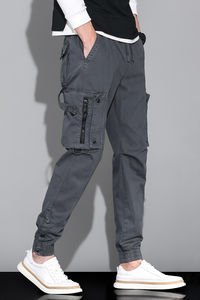 กางเกงคาร์โก้ผู้ชายผ้าฝ้ายทรงสลิมฟิตสีพื้นสำหรับฤดูใบไม้ร่วงใหม่ เหมาะสำหรับใส่ทำงานกลางแจ้งและสวมใส่สไตล์สตรีทแวร์ - Product Image 3