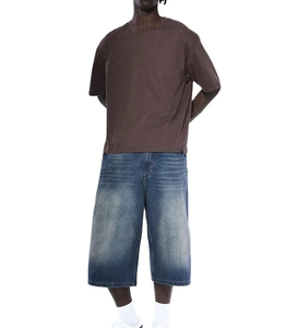 Nouvelle mode pour hommes 100% coton Boxy recadrée t-shirt Patch conceptions lâches surdimensionné uni décontracté tricoté t-shirt - Product Image 6