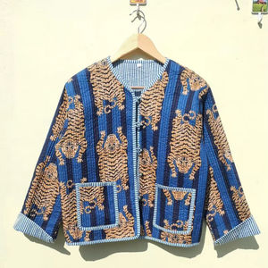 แจ็กเก็ตผ้าฝ้ายอินเดียทำมือสำหรับผู้หญิงใหม่เสื้อปาร์ตี้พิมพ์ลายเสือเสื้อท่อลำลองฤดูหนาว - Product Image 1