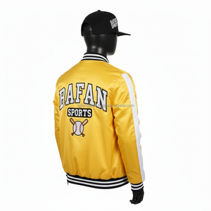 Blouson aviateur en satin de haute qualité 240 GSM jaune or avec rayures blanches veste en satin de conception de logo brodé personnalisé pour homme - Product Image 5