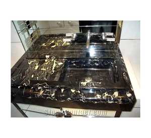 Revêtement de sol en marbre Nero Portoro de luxe, poli, imperméable, écologique, villas modernes, appartements, tous les espaces intérieurs, garantie 1 an - Product Image 1