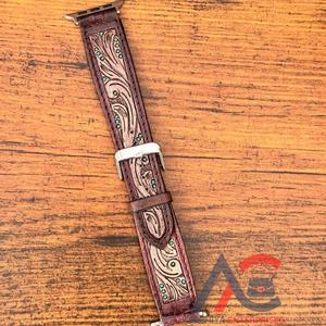 New Real Handmade Genuine Leather Custom Design Western Floral <b>Tooled</b> Painted <b>Watch</b> Bands Boho Western Replacement <b>Watch</b> <b>Straps</b> - Product Image 1