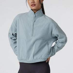 Hot Selling <b>Women's</b> <b>Half</b> <b>Zip</b> Stand Collar Wind Resistant Hoodies With <b>Zip</b> Hand Pockets - Product Image 5