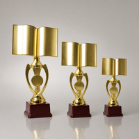 Nouveau Trophée Livre Ouvert en Plastique Doré 2026, 37,5 cm, 33 cm, 27,8 cm, avec Logo Personnalisé, Récompense pour Compétition Académique Scolaire, Base Bordeaux, Vente en Gros