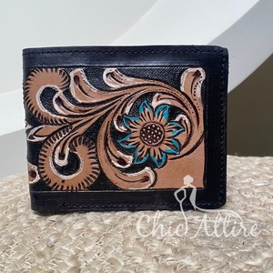 กระเป๋าสตางค์หนังแท้สำหรับผู้ชายสีดำสลักลายด้วยมือกระเป๋าสตางค์หนังแท้สำหรับคาวบอยใช้ประจำวันกระเป๋าสตางค์สุดหรูล่าสุดของผู้ชาย - Product Image 1