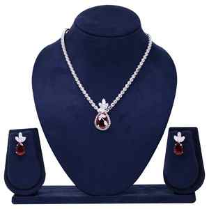 Conjuntos de Joyería con Colgante de Piedra AD Plateada al por Mayor, Collares con Colgante de Piedra AD Roja, Joyería de Moda, Conjuntos de Collares con Colgante. - Product Image 1