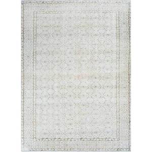 Tapis en laine noué à la main vintage ivoire, motif médaillon abstrait rectangulaire pour salon et couloir, Pae-345, techniques artisanales - Product Image 1
