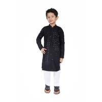 Ensemble Kurta pour garçons TRILOKI, vêtements ethniques traditionnels, rayonne noire, manches longues, imprimé pailleté, broderie à paillettes, Salwar pakistanais, indien