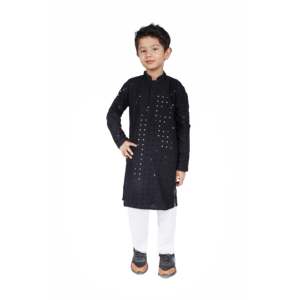 Ensemble Kurta pour garçons TRILOKI, vêtements ethniques traditionnels, rayonne noire, manches longues, imprimé pailleté, broderie à paillettes, Salwar pakistanais, indien - Product Image 4