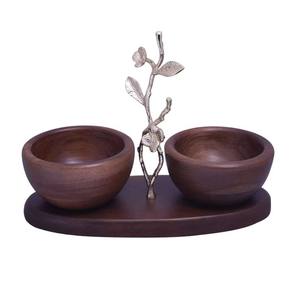 Bol de tuercas de dos compartimentos hermoso de fábrica promocional hecho de madera y algunos detalles de metal - Product Image 1