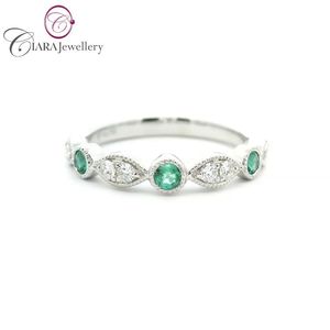 แหวนแต่งงานและปาร์ตี้สไตล์โบราณประดับเพชรสีทองขาวล้วน AU750คลาสสิก18K ประดับด้วยพลอยมรกตคุณภาพสูง - Product Image 1