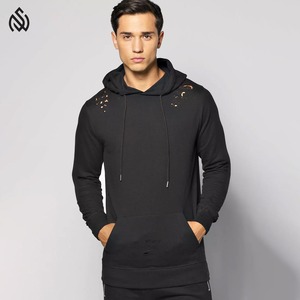 Vêtements pour hommes décontractés personnalisés sweats à capuche d'hiver de qualité supérieure surdimensionné en détresse broderie patch sweat à capuche - Product Image 4