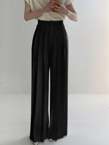 For Mid Waist Pleated Straight Breathable Waterproof Canvas Pants Minimalist Loose Full <b>Length</b> Winter Elastic Waist Solid - Product Image 4
